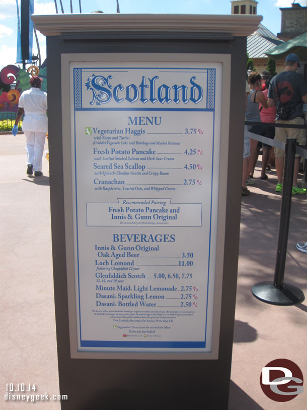 The menu for the Scotland marketplace.