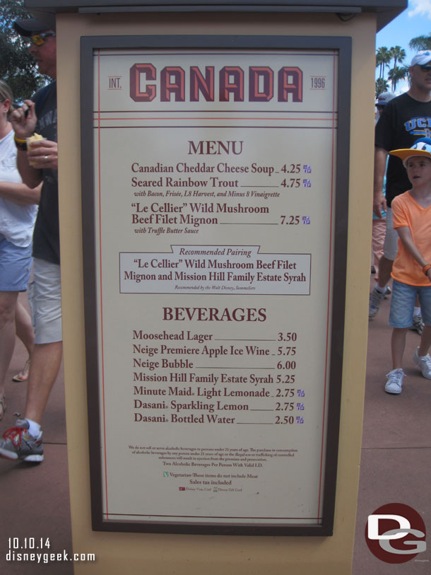 The Canada marketplace menu