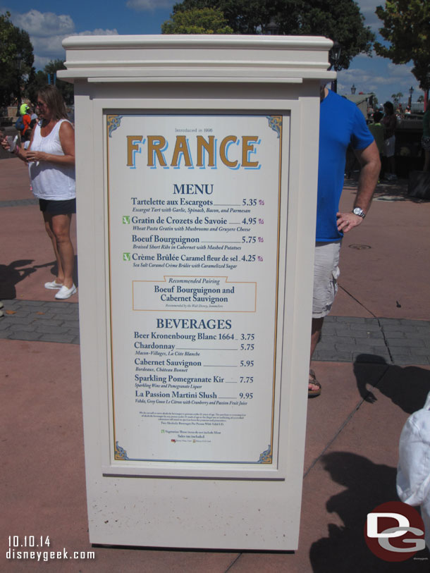 The menu at the marketplace in France