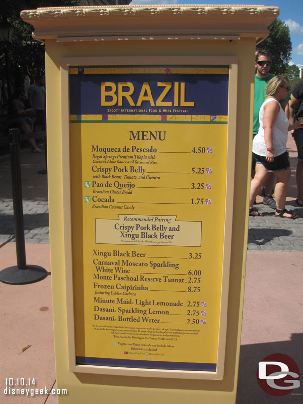 The Brazil marketplace menu.
