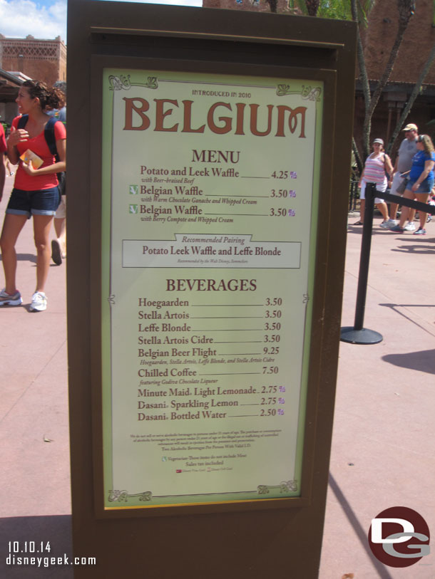 The Belgium menu