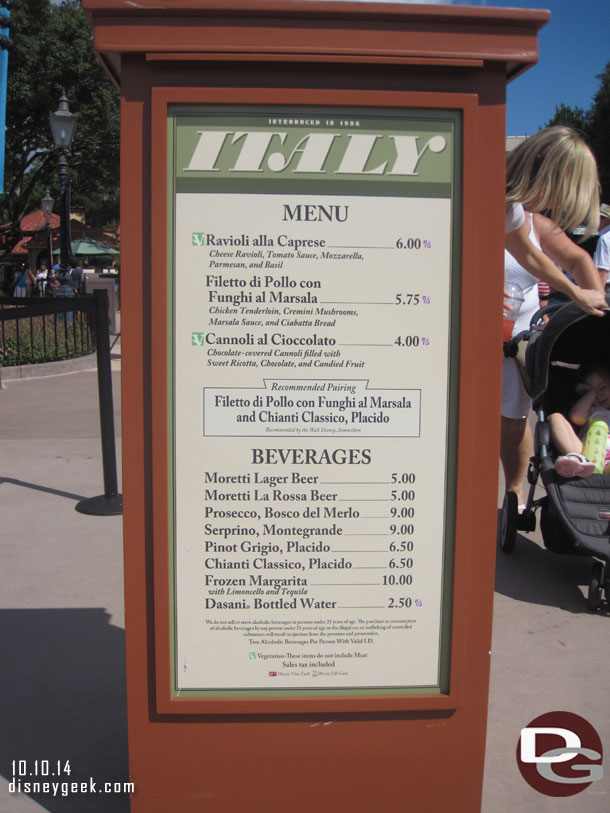 The marketplace menu in Italy