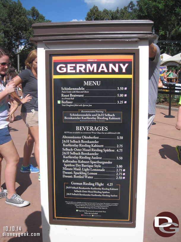 The menu in Germany