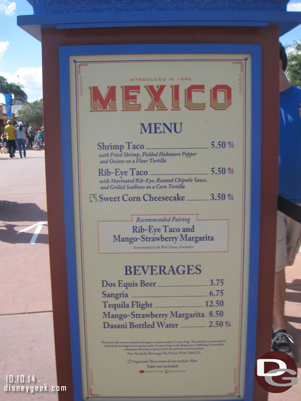 The Mexico marketplace menu