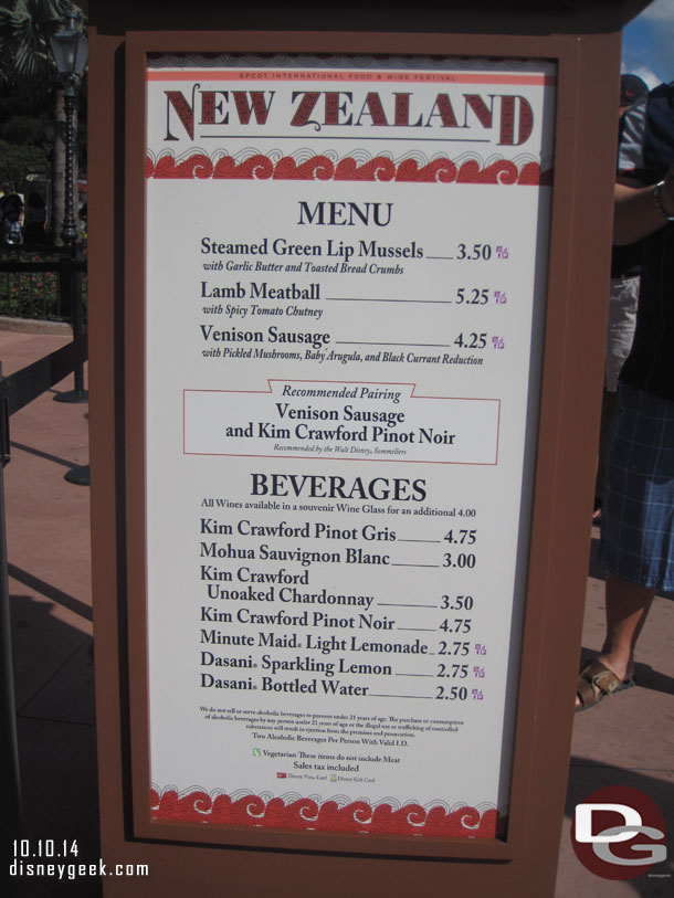 The New Zealand marketplace menu