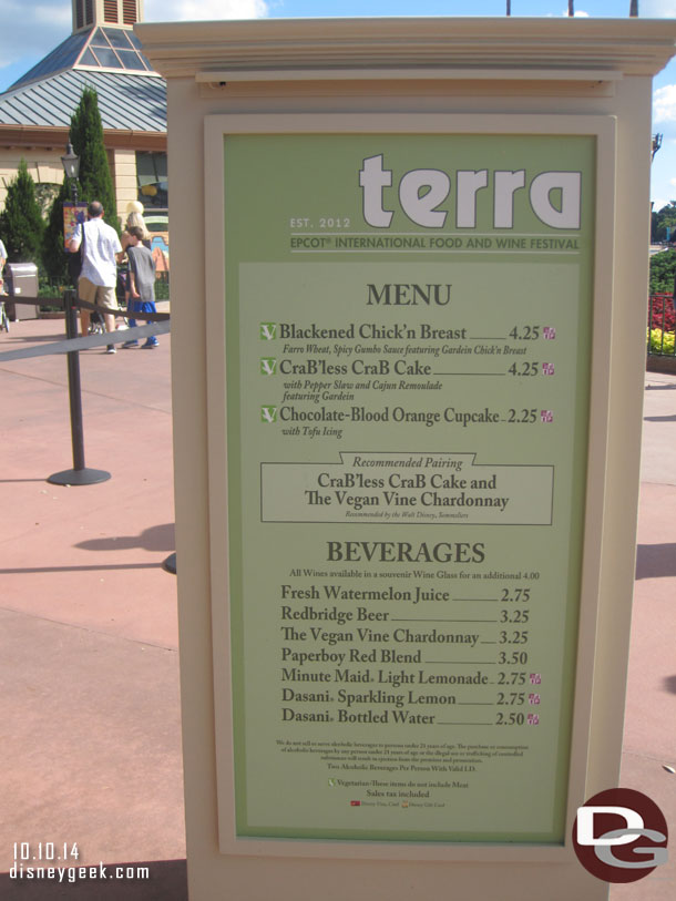 The Terra marketplace menu