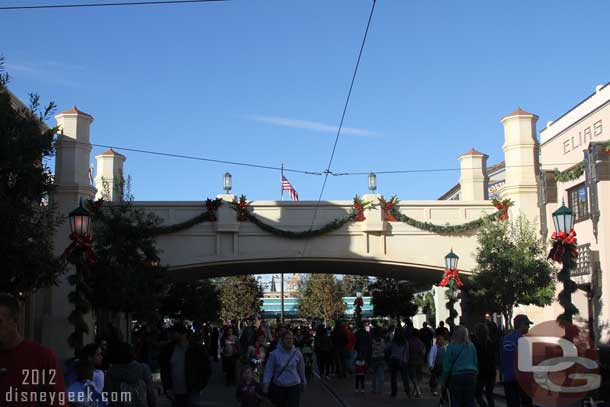 Walking back toward the park entrance.