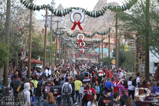 A look down Route 66 before heading into Cars Land.  The Cars have hung garland across the street.