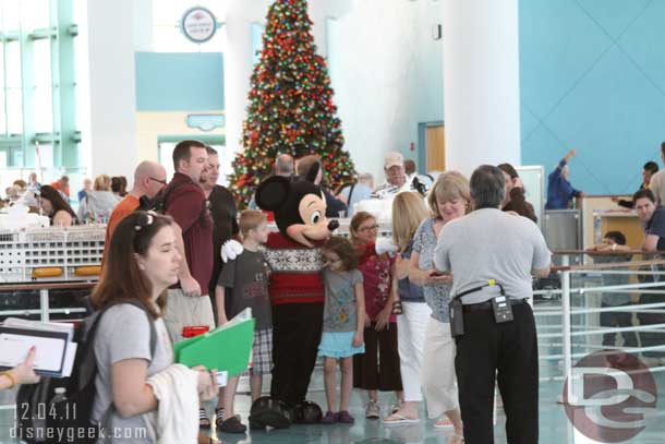 But inside there are some and Mickey was out in a holiday sweater to greet guests.