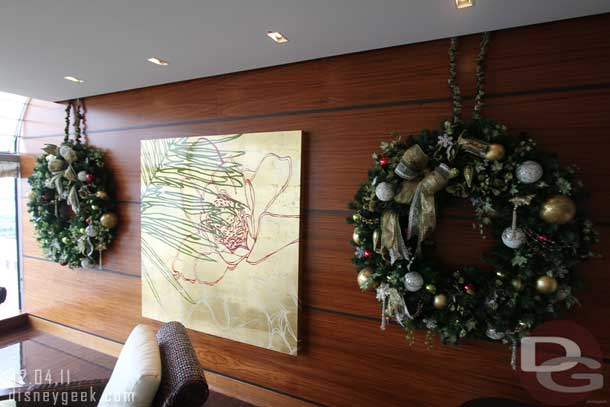 Some wreaths on the waiting area wall.