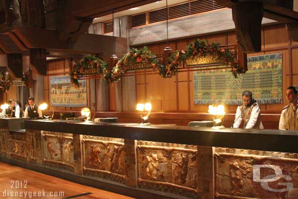 Stepping into the lobby the front desk.