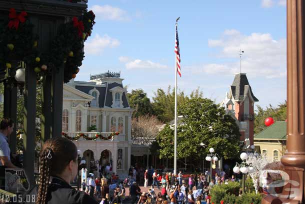 The flag pole was moved over in front of City Hall during the taping.