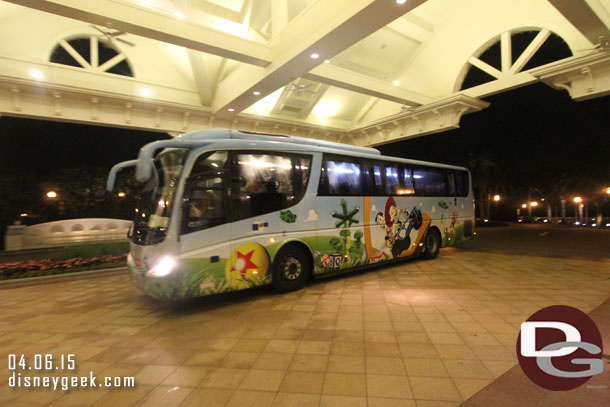 Watch out for shuttle buses when taking pictures in a driveway!  This is the shuttle to the other Disney Hotel and the park/transportation area.