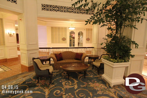 One of the many places to sit in the lobby.