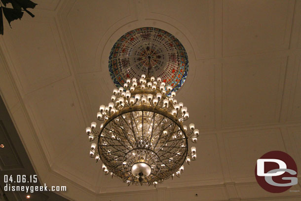 looking up at the chandelier