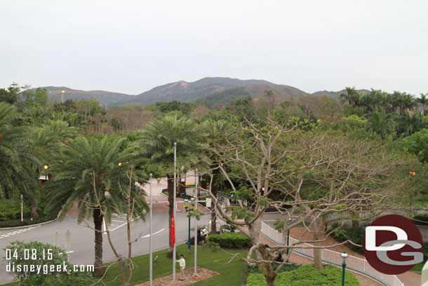 The view from our balcony this morning.  A cast member was raising the flags.