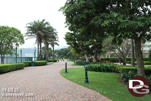 The walkway inside the hotel grounds.