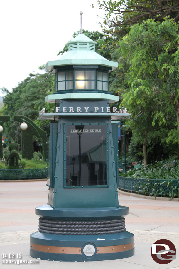 You notice the empty schedule.  The Ferry Pier is not in use.