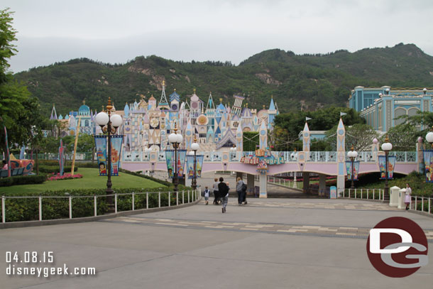 We went the other way to Fantasyland and headed for its a Small World.  Approaching the attraction.  With the colors and mountain in the background it is great!  Only wish I could have gotten a picture of a train passing by in front.