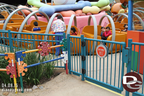 Another hidden Mickey at the exit to Slinky Dog Spin