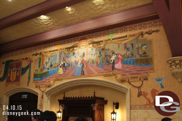 The artwork over around the room features prince and princesses