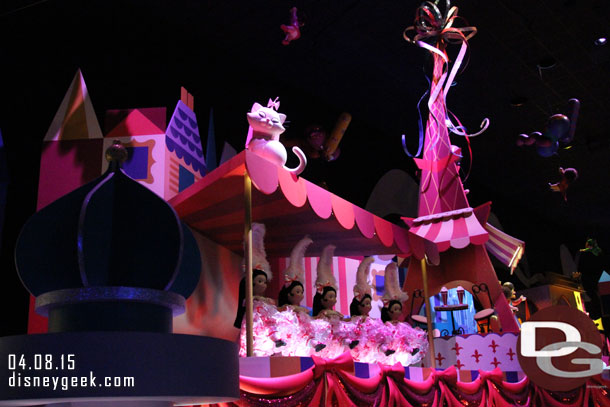 There are 38 Disney characters integrated throughout.  This attraction was designed with them in place for opening day in 2008.