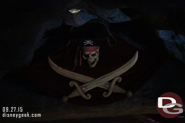 The talking pirate skull is at the end right before offload.