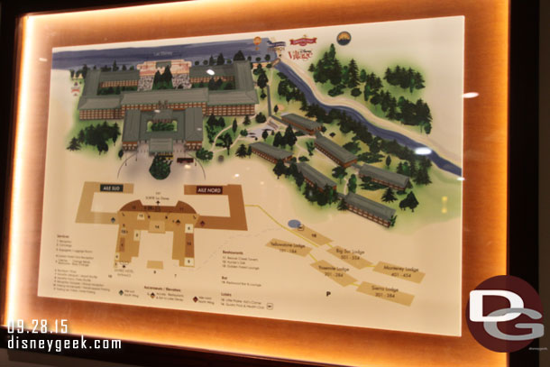 A map of the hotel.  The Main Building has two wings and then there are a handful of out buildings off to the right. (One of the buildings houses the pool the other 5 rooms).