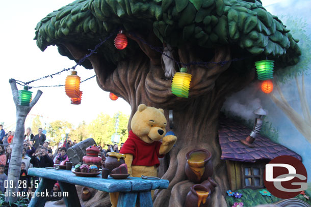 Winnie the Pooh on the back of the float.