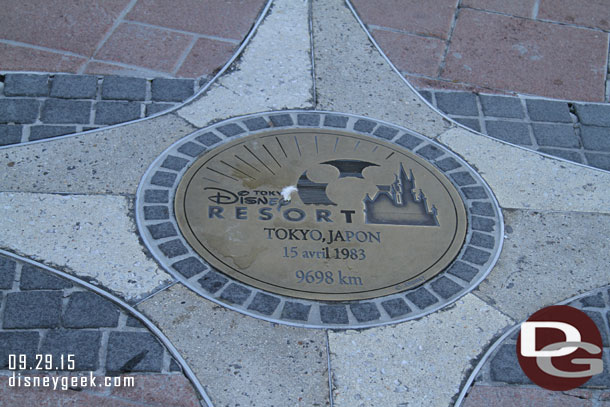 As you approach the parks they have these plaques in the ground showing the distances to other Disney parks.  I think something like this would be interesting in the Esplanade at Disneyland in Anaheim.  I thought it was fun to see how far I had traveled this year.. first up Tokyo.
