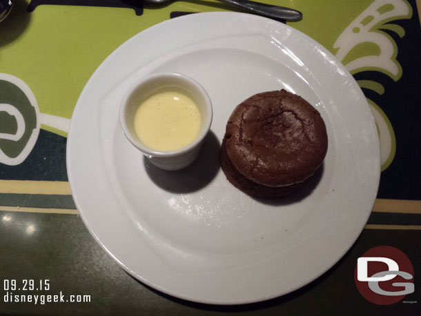 The Chocolate cake with creme anglaise