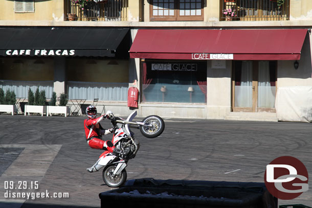 Some preshow entertainment.  One of the student drivers on a motorcycle.