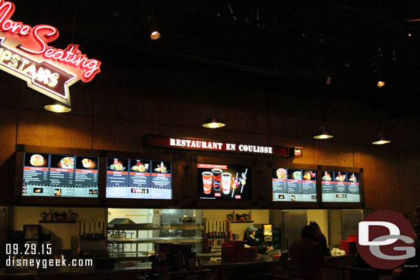 Stopped by Restaurant En Coulisse to see the snack options.  It was one of the few dining options open and the only option to use our snack voucher. 