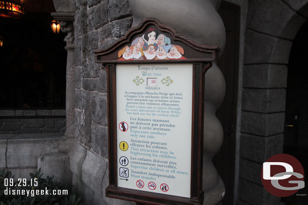 Snow White had a 10 minute wait and was on my list of attractions to visit still.