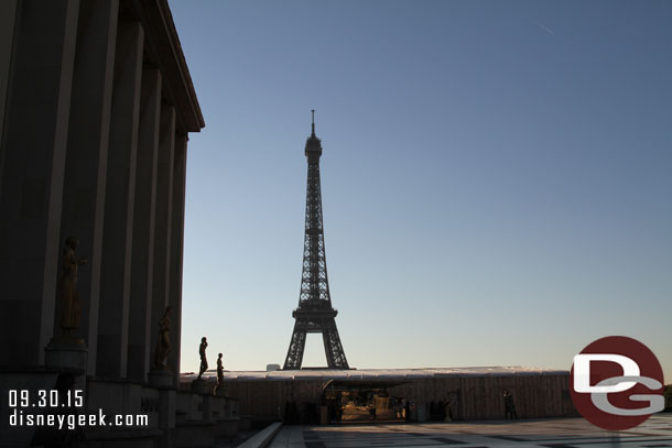 Our first stop this morning was the Eiffel Tower.  We exited the Metro at Trocadero which afforded us this great view of the tower as our first just before 9am.