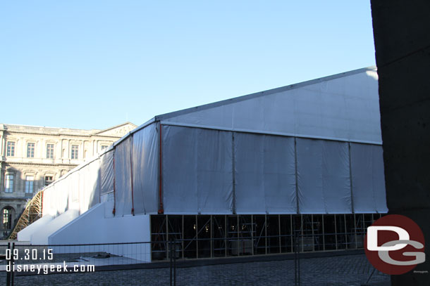Outside a large tent.