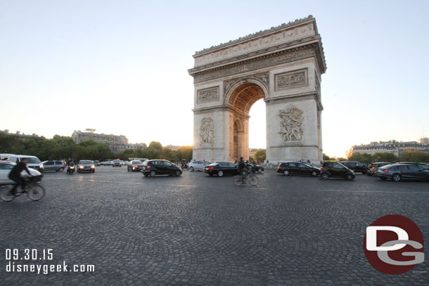 We were across the round about from the arc..  the traffic here can best be described as organized chaos with cars, bikes, etc.. all traveling the same direction but no real semblance of lanes.