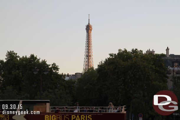 The Eiffel Tower in the distance.