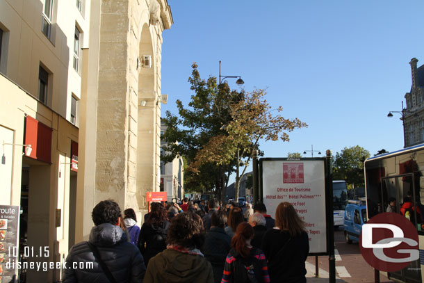 After disembarking the train in Versailles the question was how to find the Palace.  there were signs but easier to just follow the crowd.  This was 9:50am.  So it took about 2 hours to get here.