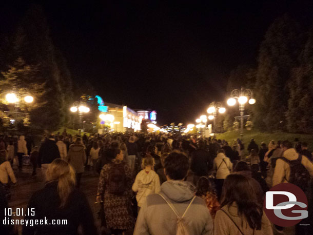 The crowd heading toward the exit.. most to the train and parking lot.