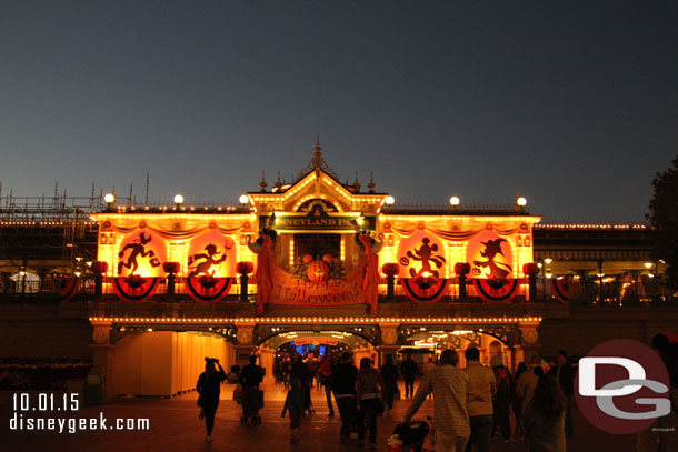 The Main Street Train Station decked out for Halloween and lit up this evening.  Today marked the kickoff to Halloween.