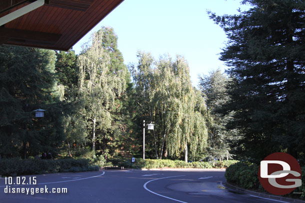 At the front of the Sequoia Lodge.  Plan A was to take the bus but then we decided to go to the Disney Village so we started to walk.