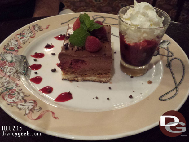 For dessert Rasberry chocolate cake