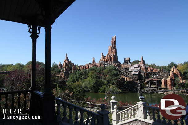 A look out to Frontierland from the porch of the Manor.