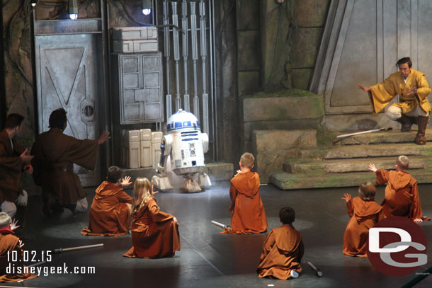 Working to levitate R2D2 with their mind powers.