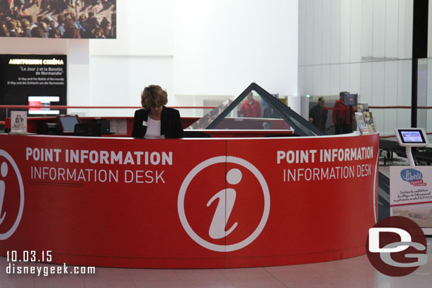 Heading inside the museum.  A quick look around. To my right is the information desk.