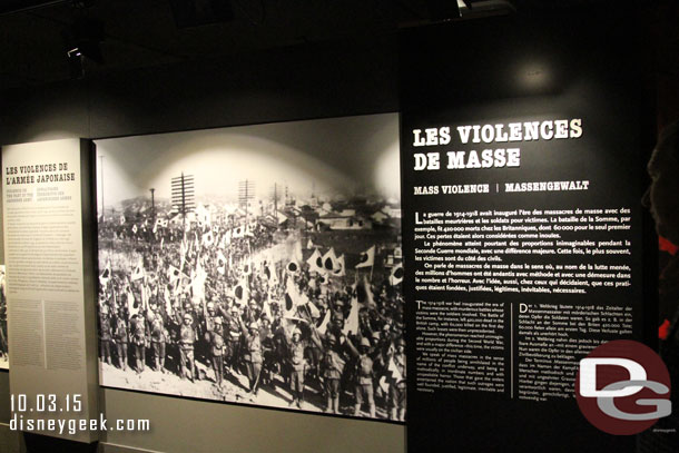 Several displays on the mass violence and holocaust.