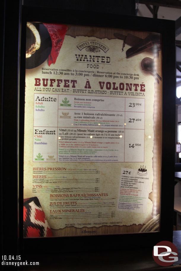 The menu for the Chuck Wagon.