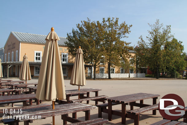 Looking left some outdoor seating for the Chuck Wagon and then the Jesse James building.