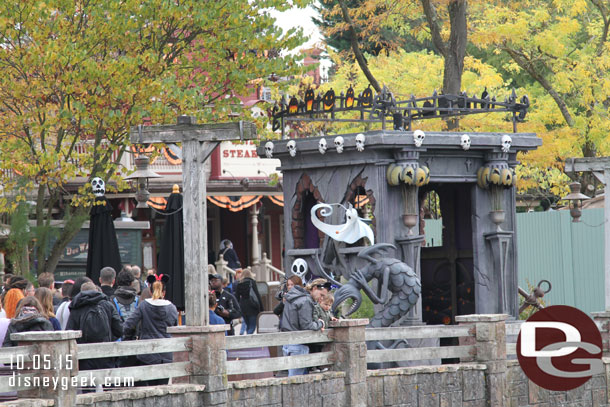 Jack Skelington meeting guests along the river.